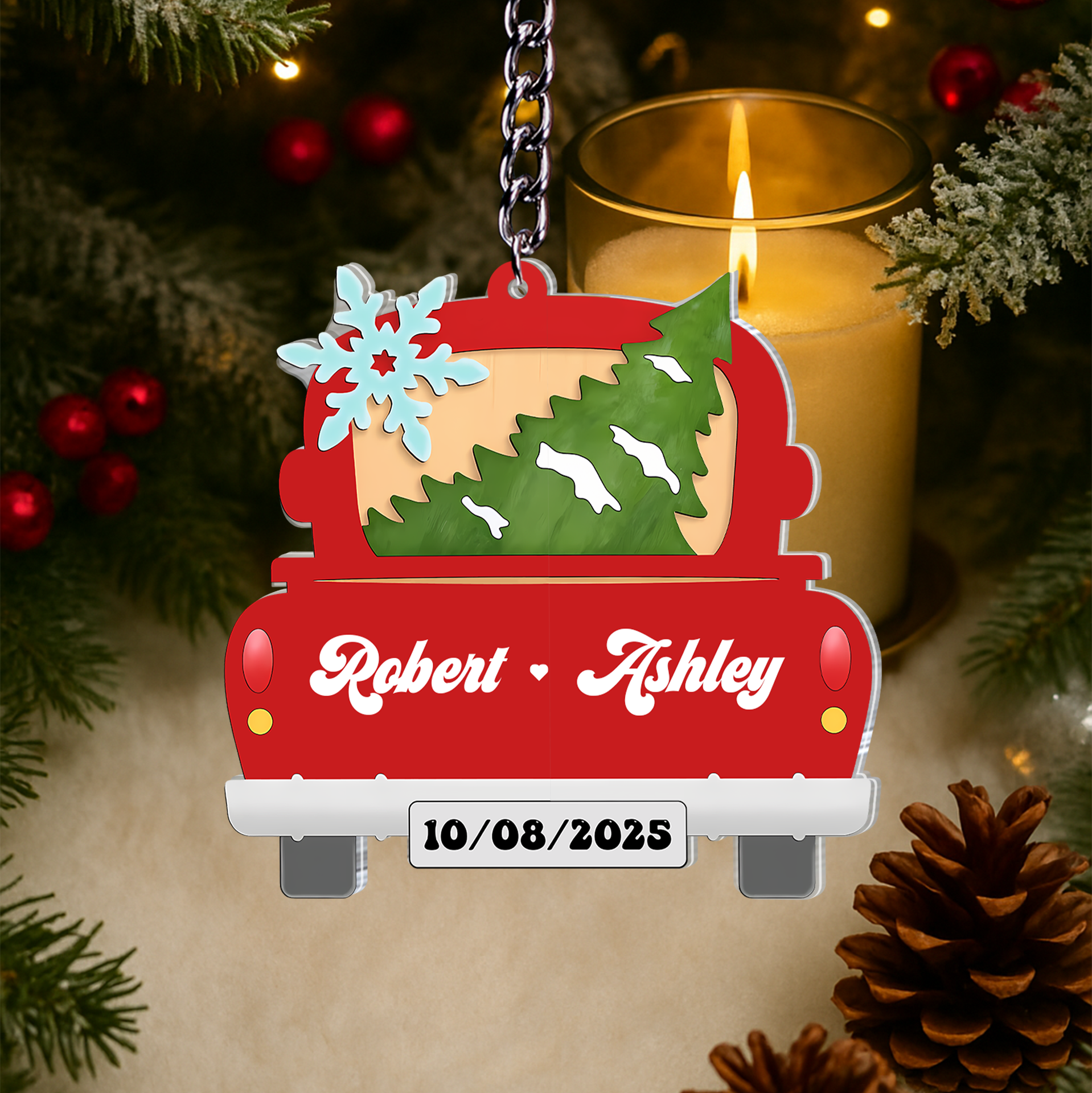 Personalized Sliding Reveal Acrylic Keychain - Custom Christmas Truck Couple Gift-P2509-2203-mk6