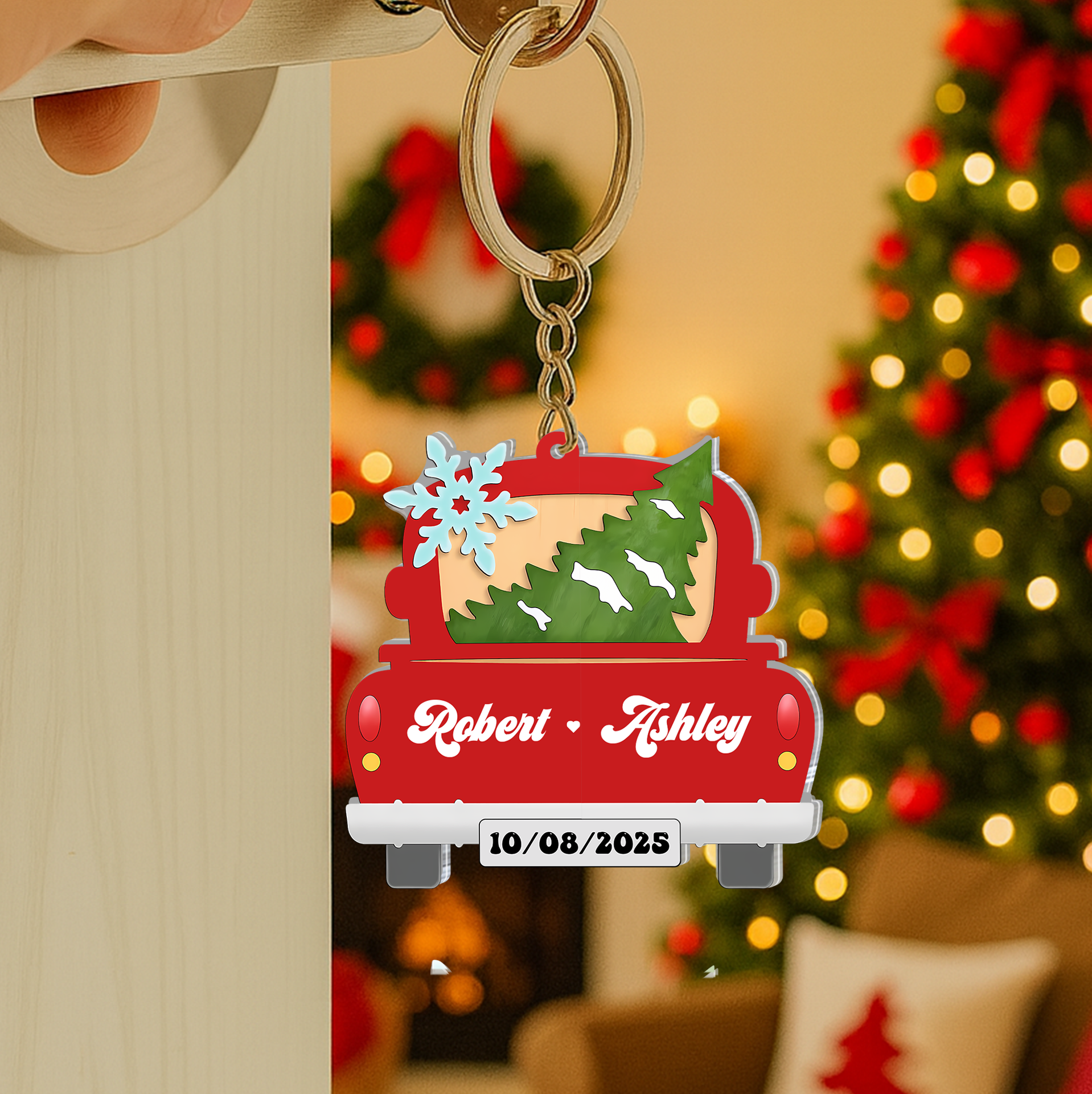 Personalized Sliding Reveal Acrylic Keychain - Custom Christmas Truck Couple Gift-P2509-2203-mk7