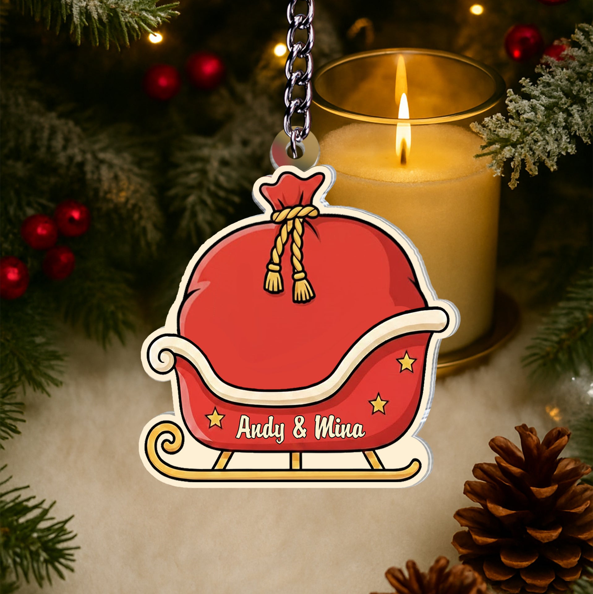 Personalized Sliding Reveal Acrylic Keychain - Custom Couple Christmas Sleigh Gift-P2510-1503-mk1