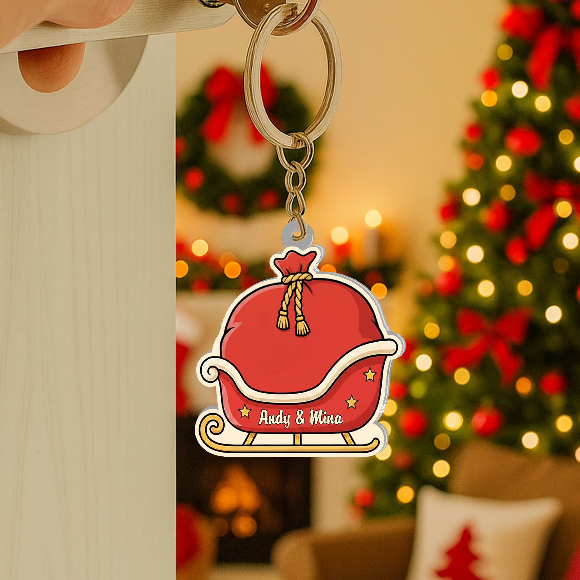Personalized Sliding Reveal Acrylic Keychain - Custom Couple Christmas Sleigh Gift-P2510-1503-mk3