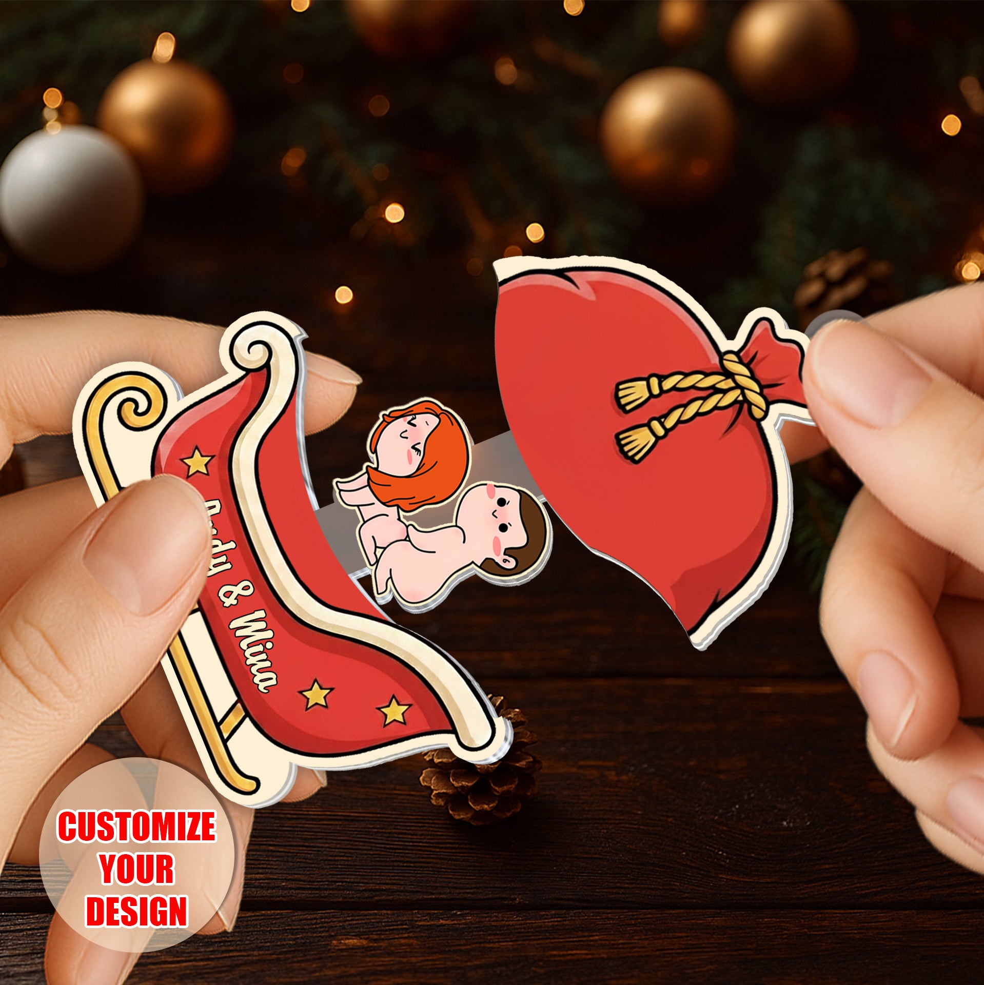 Personalized Sliding Reveal Acrylic Keychain - Custom Couple Christmas Sleigh Gift-P2510-1503-mk5