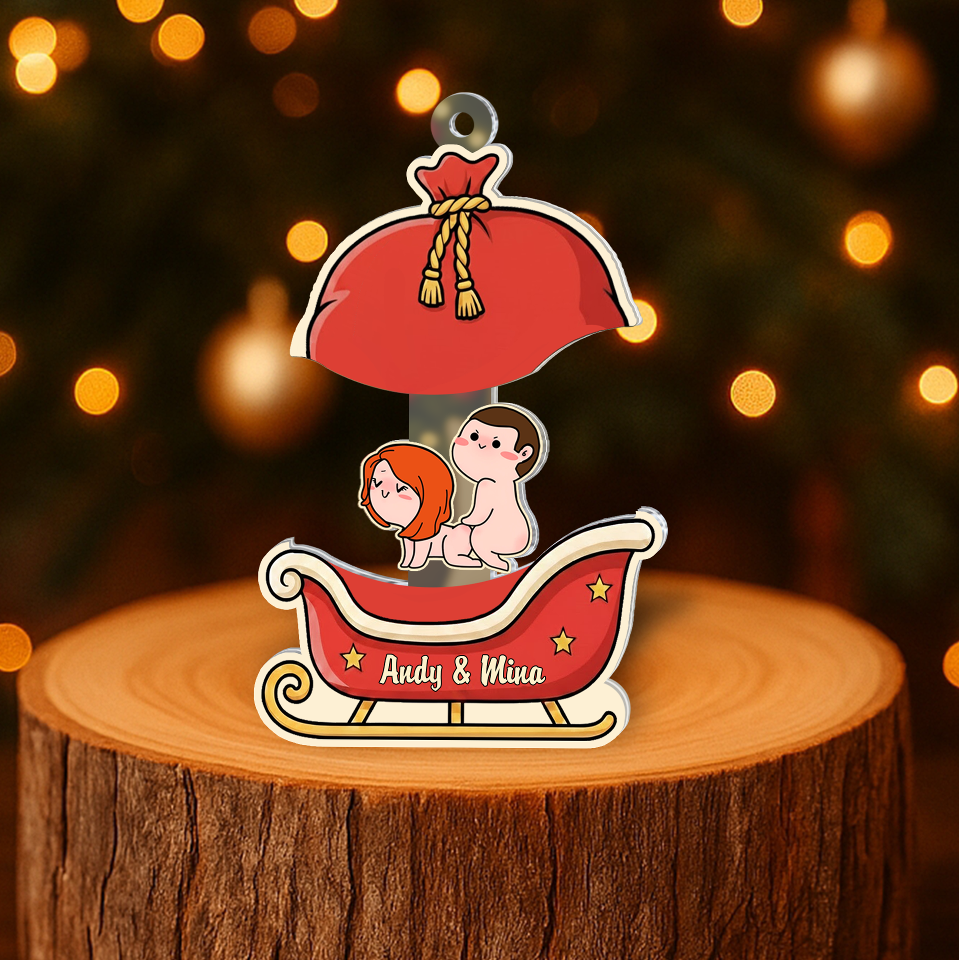 Personalized Sliding Reveal Acrylic Keychain - Custom Couple Christmas Sleigh Gift-P2510-1503-mk6