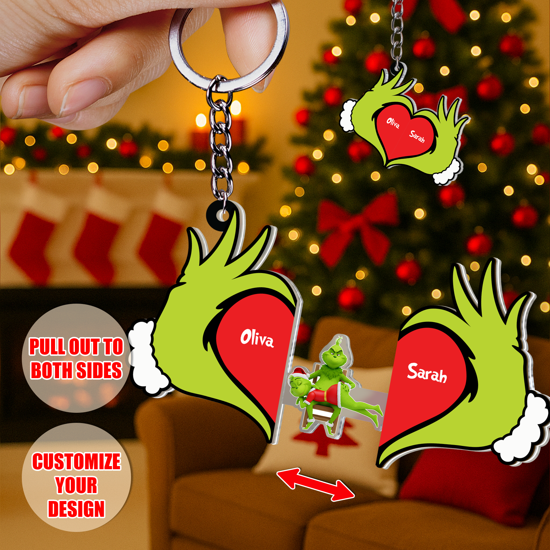 Personalized Sliding Reveal Acrylic Keychain - Custom Grinch Heart Couple Christmas Gift-P2509-1602-mk3