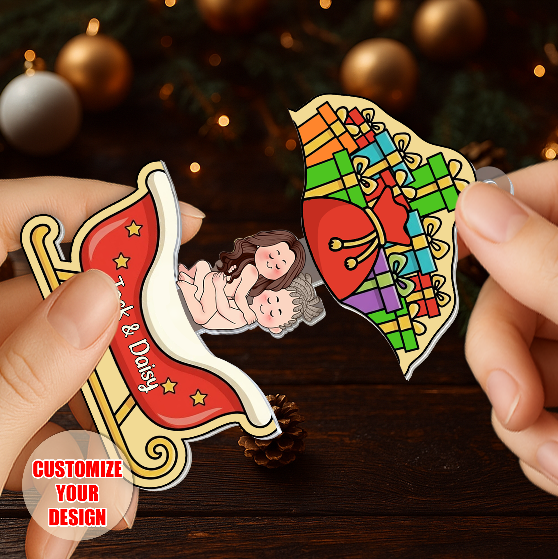 Personalized Sliding Reveal Acrylic Keychain with Hidden Couple - Unique Christmas Gift Idea-mk2