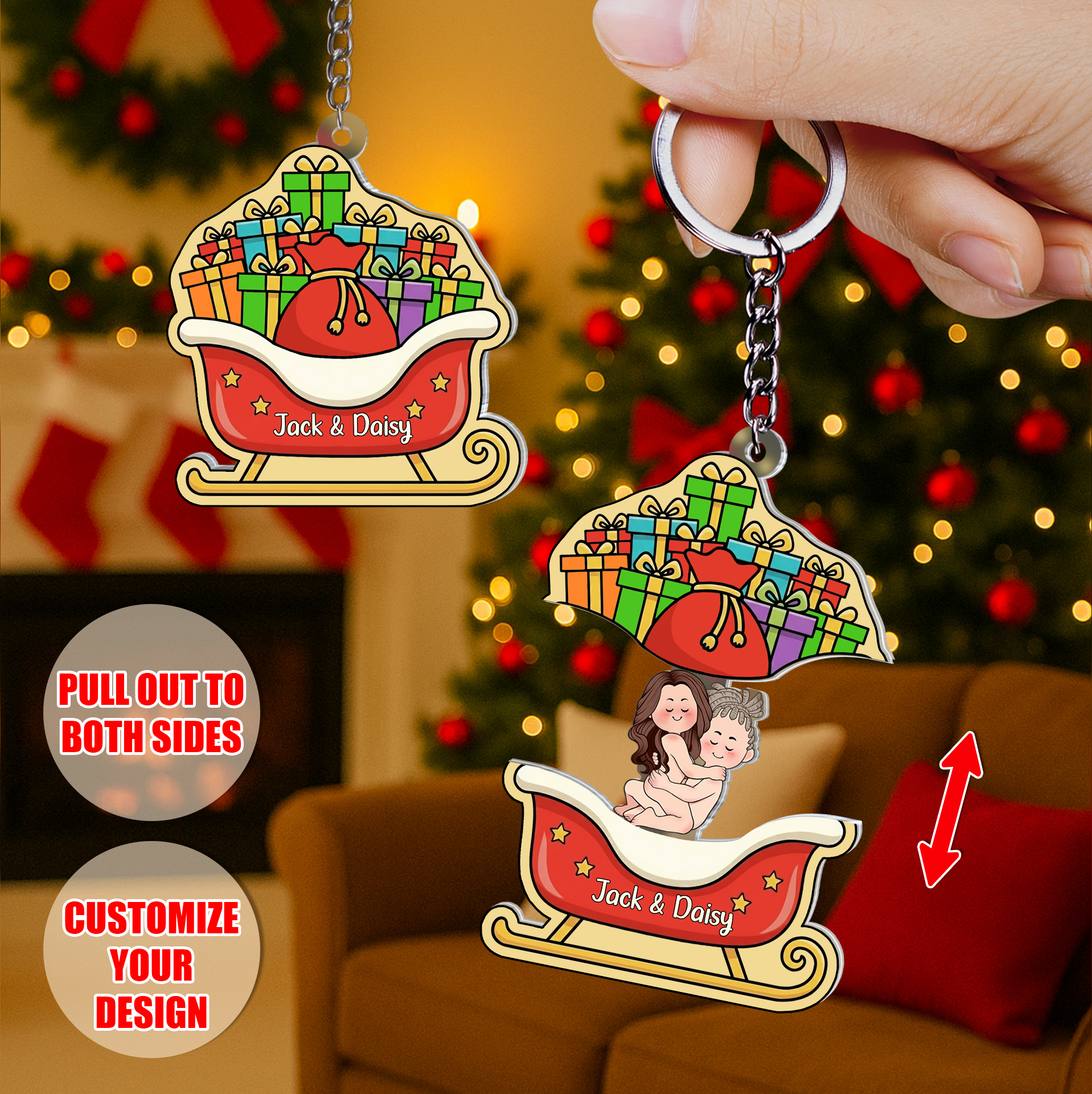 Personalized Sliding Reveal Acrylic Keychain with Hidden Couple - Unique Christmas Gift Idea-mk3