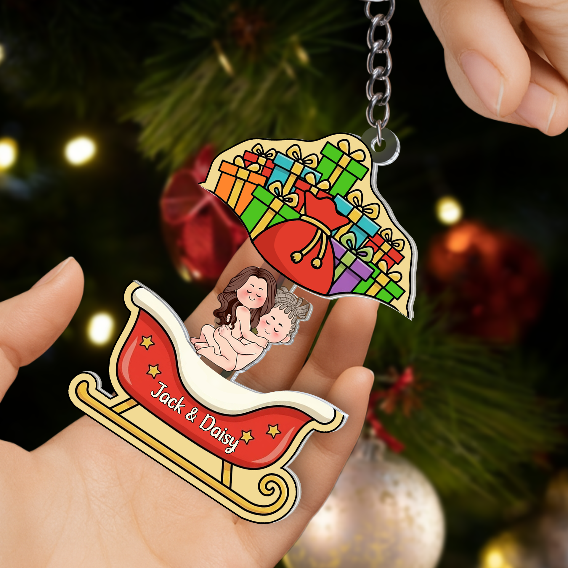 Personalized Sliding Reveal Acrylic Keychain with Hidden Couple - Unique Christmas Gift Idea-mk5