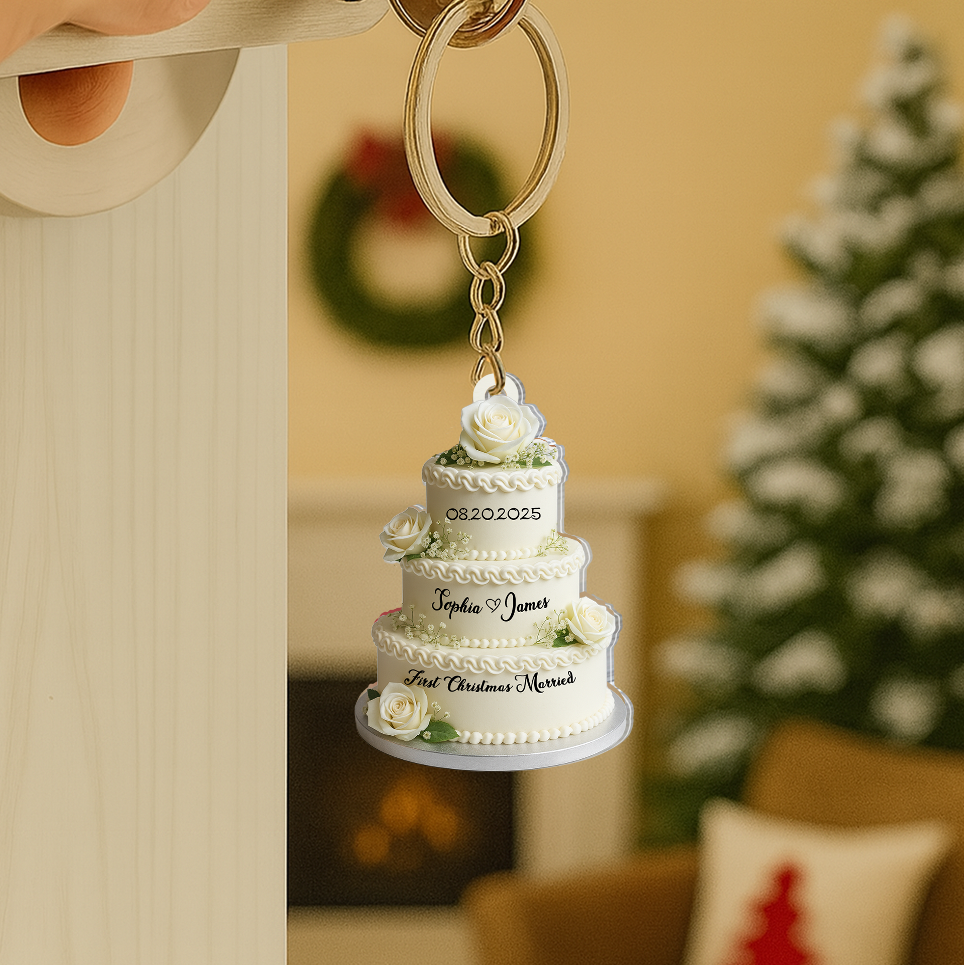 Personalized Sliding Reveal Keychain - Custom Photo Wedding Gift, First Christmas Married Ornament-P2510-2202-mk4