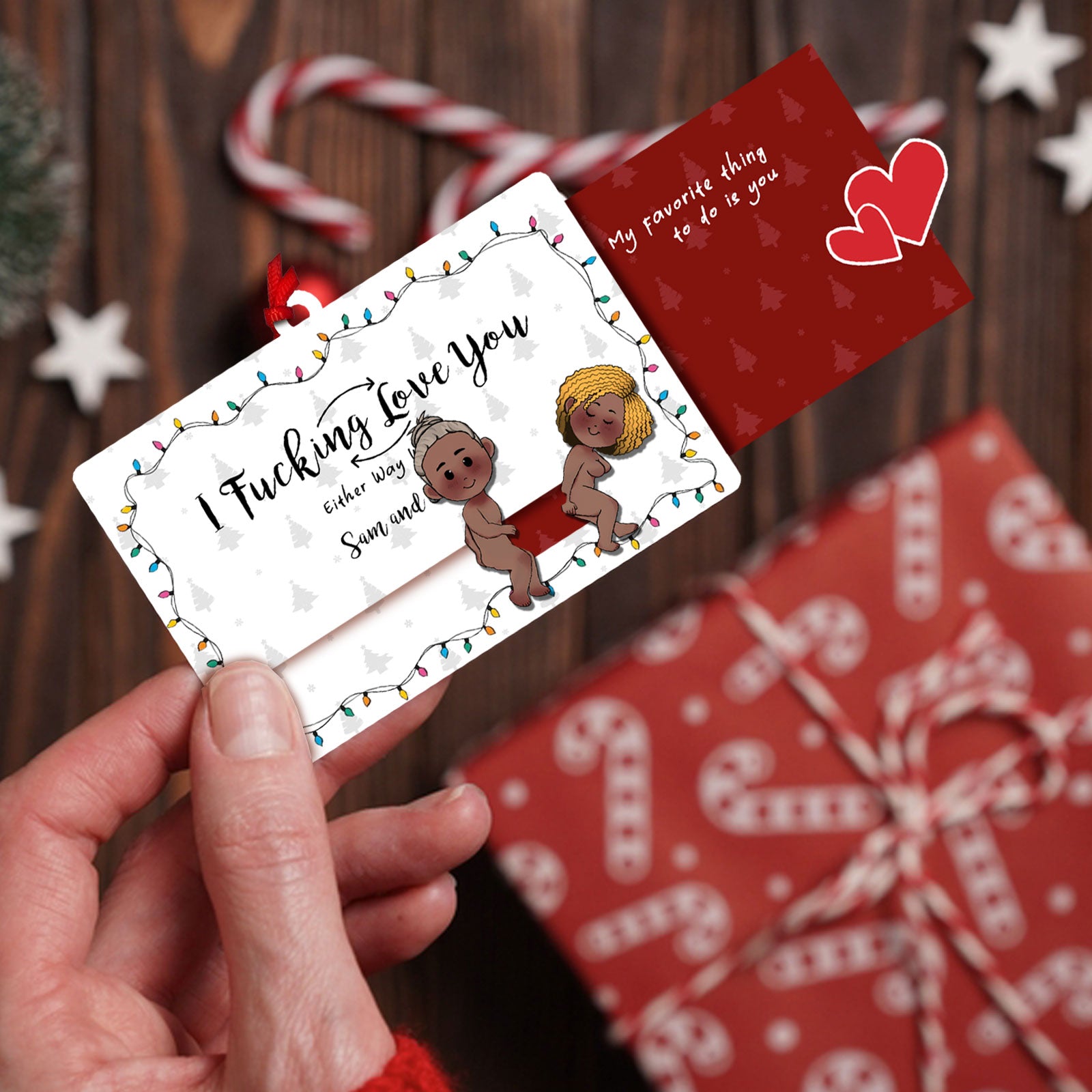 Personalized Wooden Slider Card Ornament - Funny Romantic Christmas Gift For Couples-T2509-0904-mk3