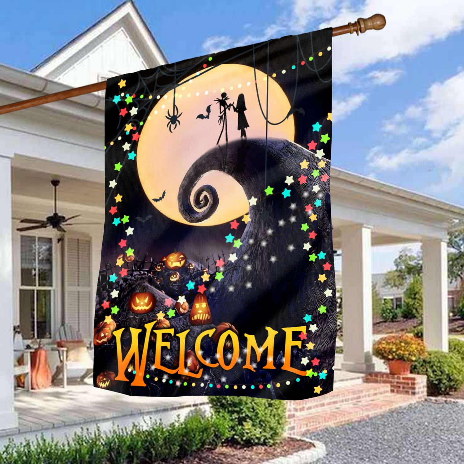 Spooky Halloween Welcome Flag - Moonlit Hill and Pumpkin Patch Design-W170725-12-mk-6