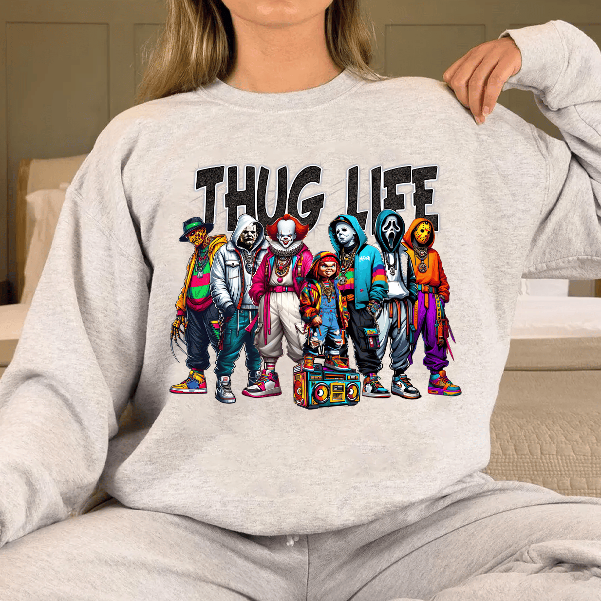 Thug Life Horror Characters T-Shirt - Funny Hip Hop Streetwear Tee for Men & Women-W240725-09-mk1