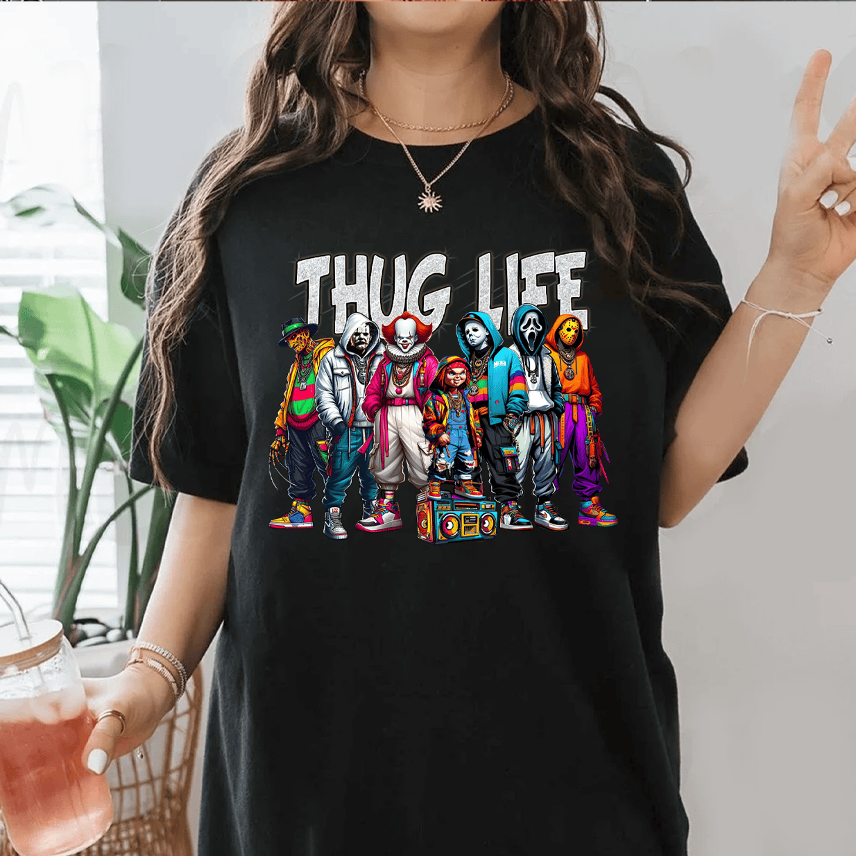 Thug Life Horror Characters T-Shirt - Funny Hip Hop Streetwear Tee for Men & Women-W240725-09-mk3