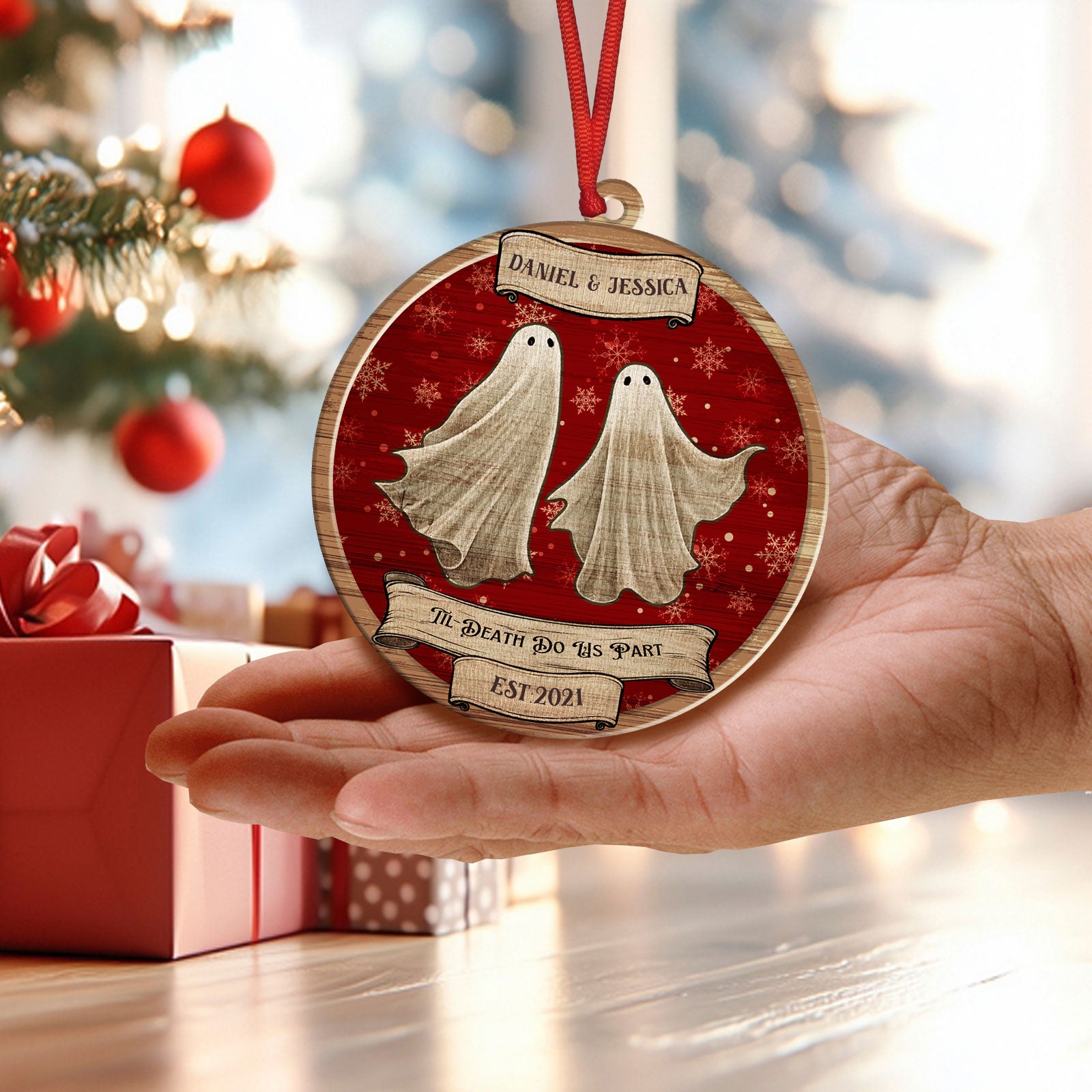Til Death Do Us Part - Personalized 2 Layered Wooden Ornament-P2509-1002-mk1