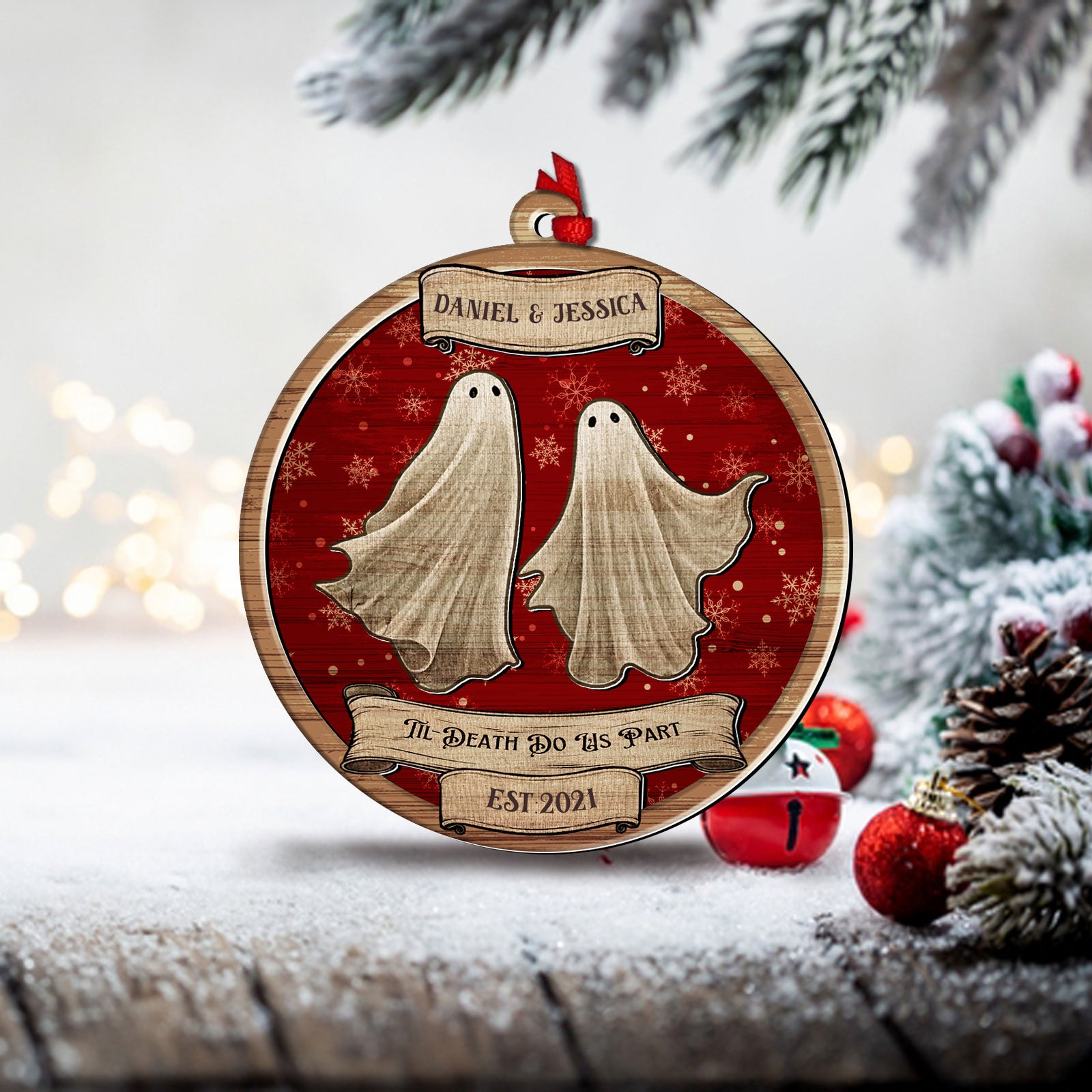 Til Death Do Us Part - Personalized 2 Layered Wooden Ornament-P2509-1002-mk2