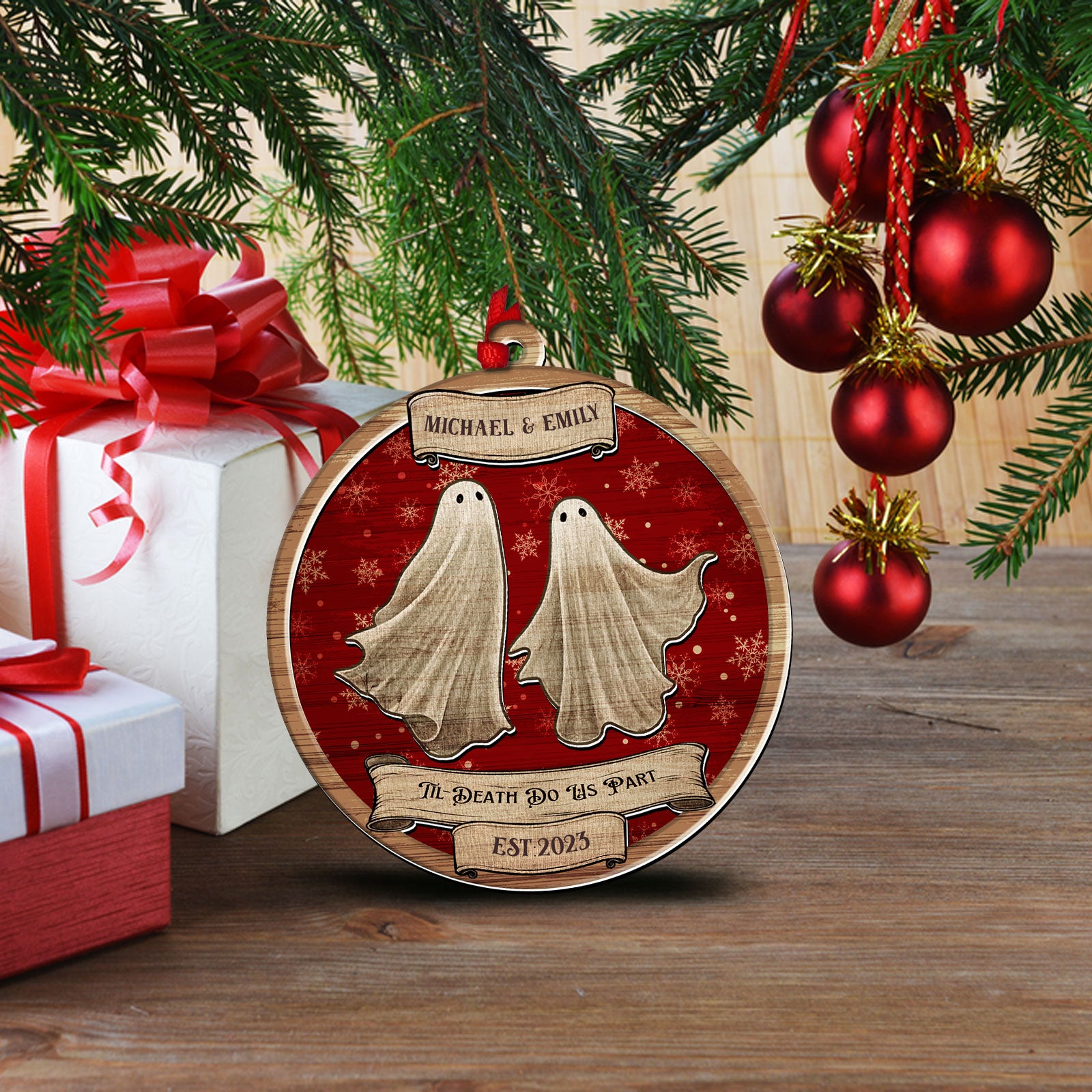 Til Death Do Us Part - Personalized 2 Layered Wooden Ornament-P2509-1002-mk3