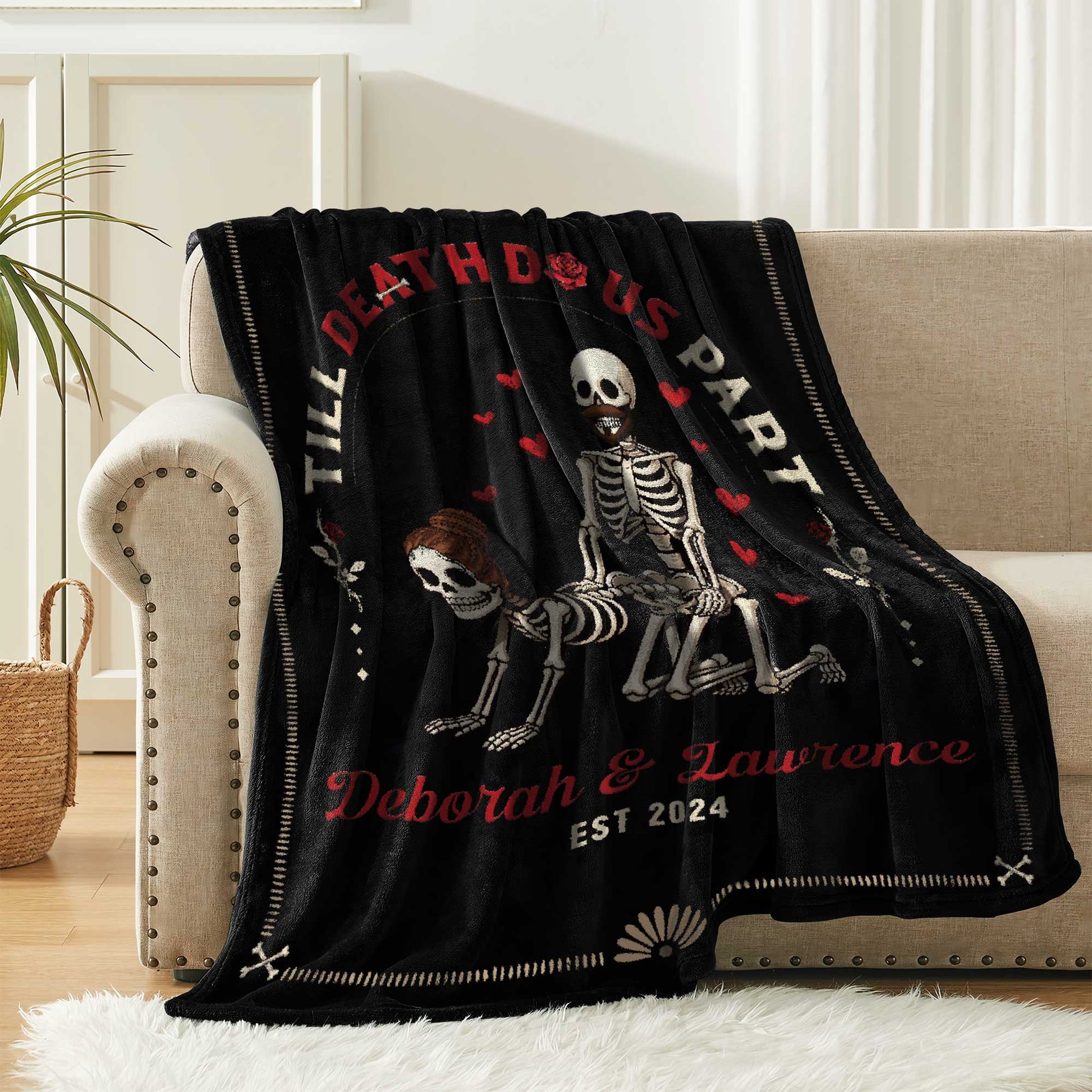 Till Death Do Us Part - Personalized Skeleton Blanket For Lovers-Mockup-2