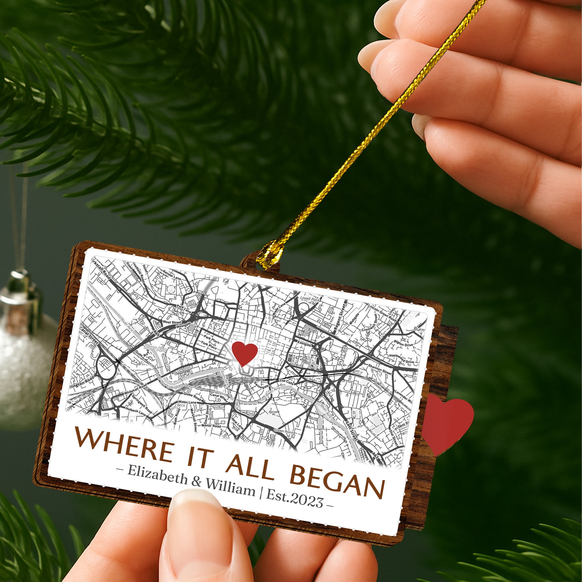 When It All Began - Personalized Wooden Photo Slider Map Card for Couples-P2510-0102-mk2