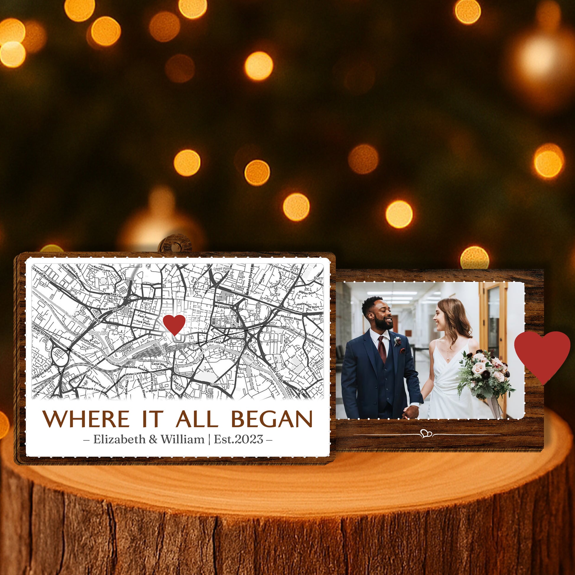 When It All Began - Personalized Wooden Photo Slider Map Card for Couples-P2510-0102-mk5