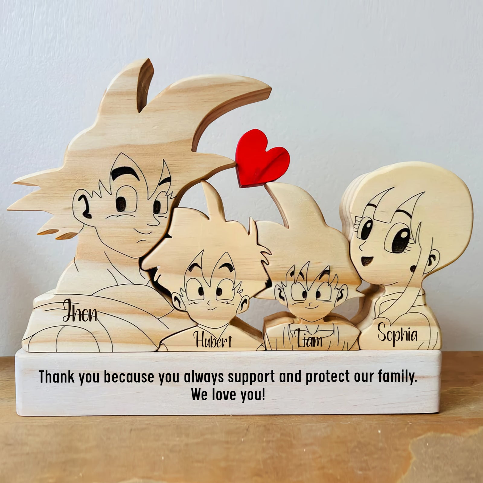 Goku Family Wood Puzzle - Personalized Printed Gift for Anime-Loving Families
