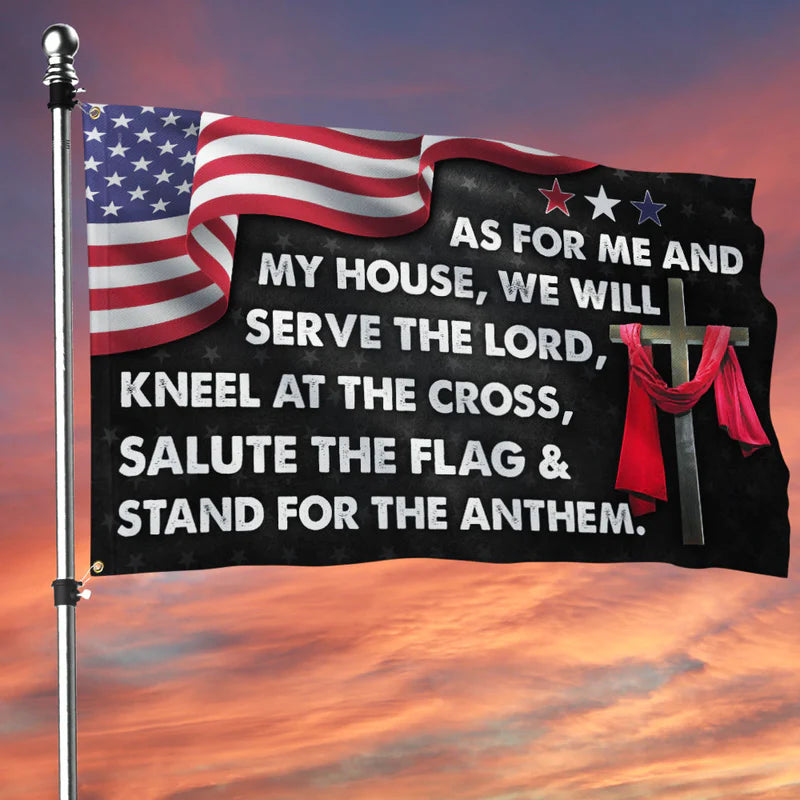 Jesus Cross American Flag As For Me And My House We Will Serve The Lord Grommet Flag